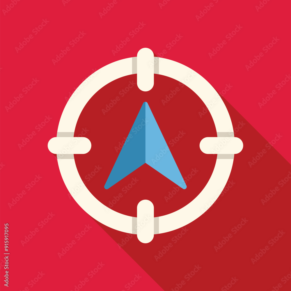 Poster minimalist design of a gps arrow pointing inside a compass, symbolizing navigation, location, and di