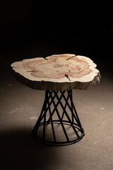 Table made of wooden slab with live edge. Luxury quality wood processing. Exclusive coffee table...