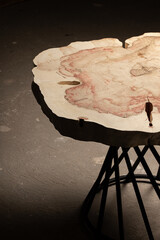 Table made of wooden slab with live edge. Luxury quality wood processing. Exclusive coffee table...