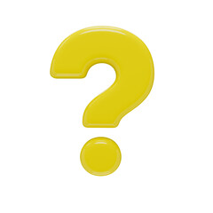Question mark symbol. Punctuation mark isolated on a transparent background. 3D render of a sign in yellow plastic with a glossy texture.