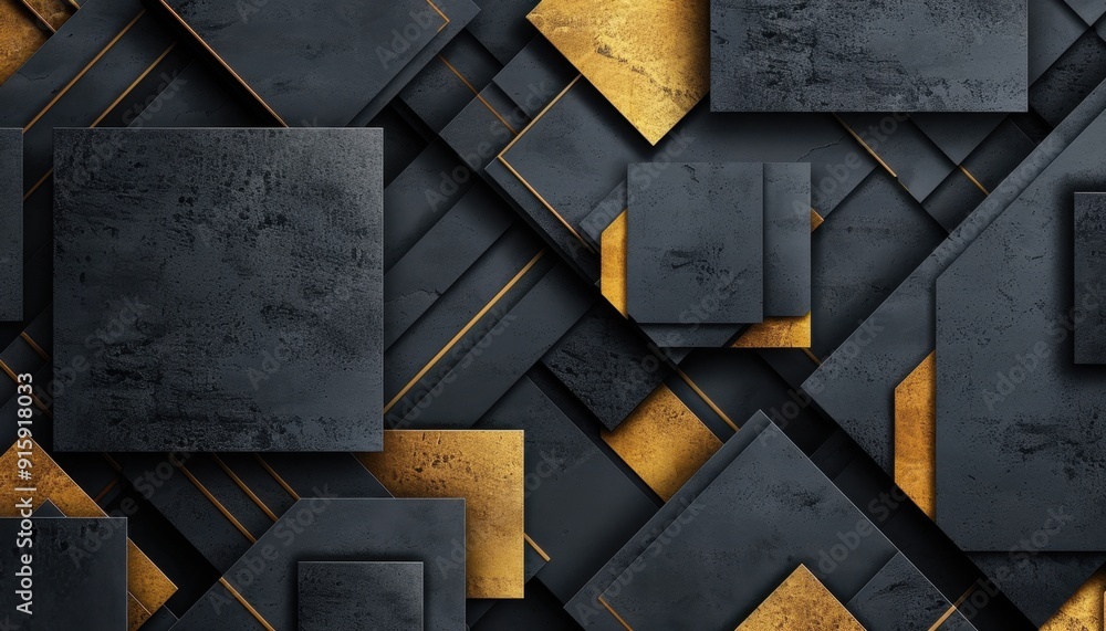 Aufkleber geometric patterns of dark and gold textured shapes arranged in a modern design