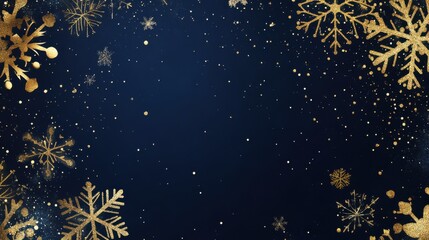Blue and gold background with golden snowflakes and glitter, elegant design for Christmas or New Year cards, posters, banners, web graphics, banner designs, and other creative projects