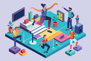 A choreographer guides participants in a lively dance workshop, showcasing movement and creativity in a colorful studio environment