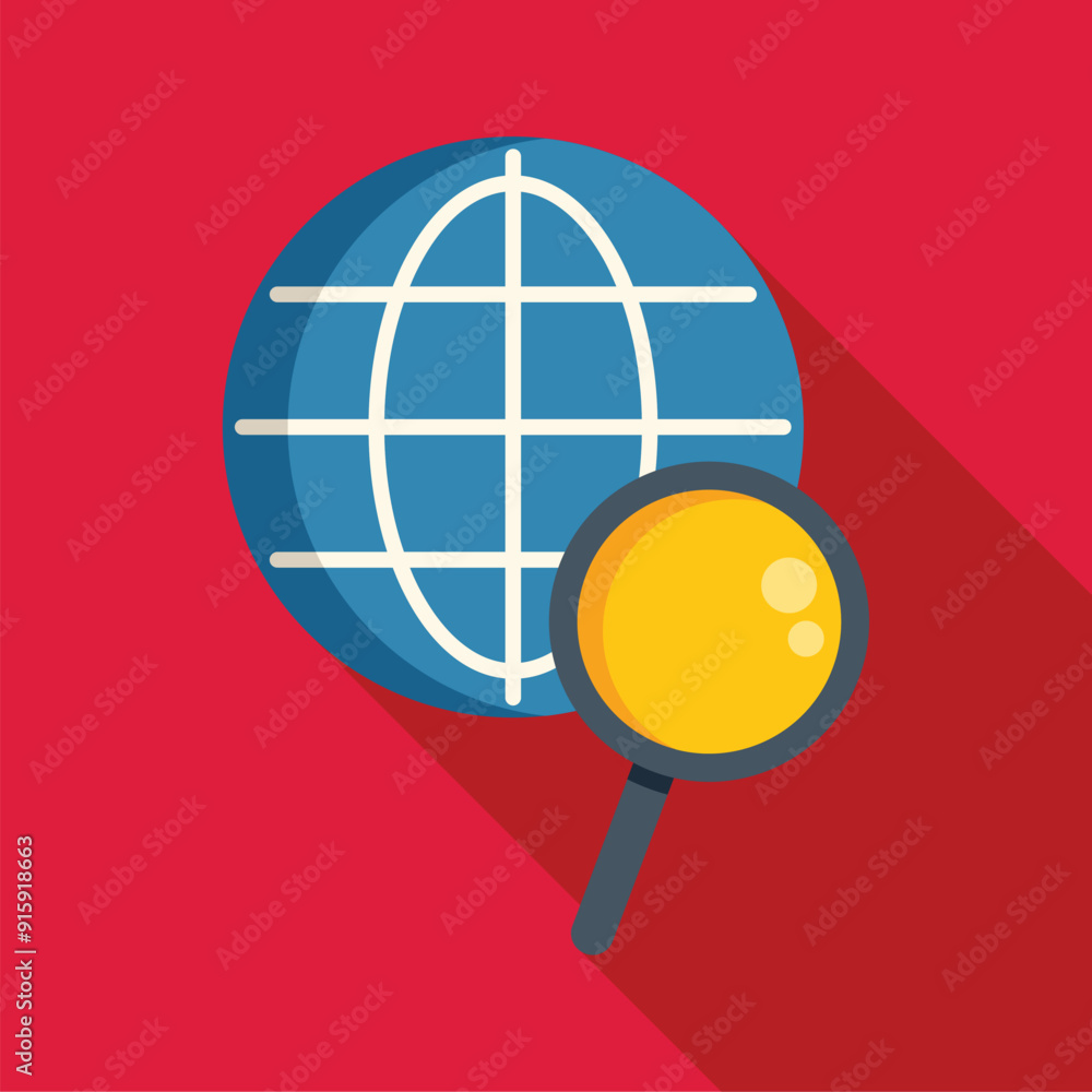 Poster magnifying glass is hovering over a globe, representing the concept of global research and data anal