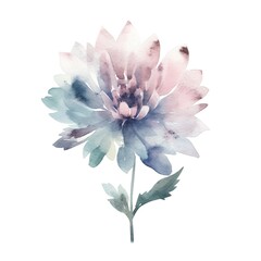 Obraz premium Delicate watercolor painting of a blue and pink flower with green leaves.