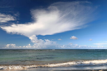 Cirrus spissatus cumulonimbogenitus cloud over Playa Manglito Beach and its shallow coastal lagoon, c.30 km to the east of the city. Baracoa-Cuba-597