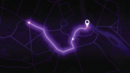 neon GPS road map of Aventure with the arrow that moving to the point of destination