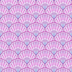 Abstract seamless pattern. Hand drawn background in pastel colors with seashells. Summer pattern for wrapping paper, wallpaper, notebook cover.