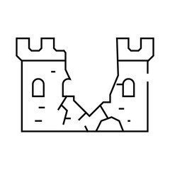 destroyed wall of castle line icon vector. destroyed wall of castle sign. isolated contour symbol black illustration