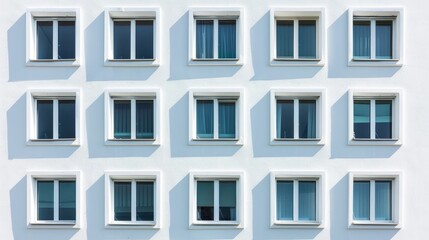 Fototapeta premium Modernist windows arranged in a 3x3 grid on white background.