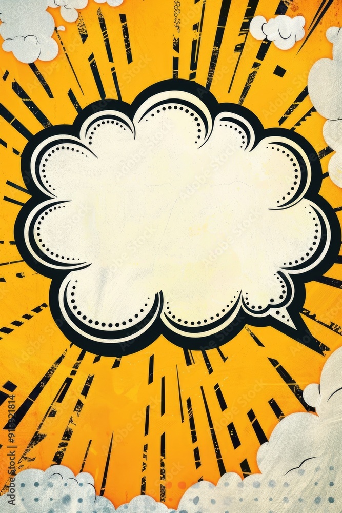 Poster a simple design featuring a yellow background with a black and white cloud illustration