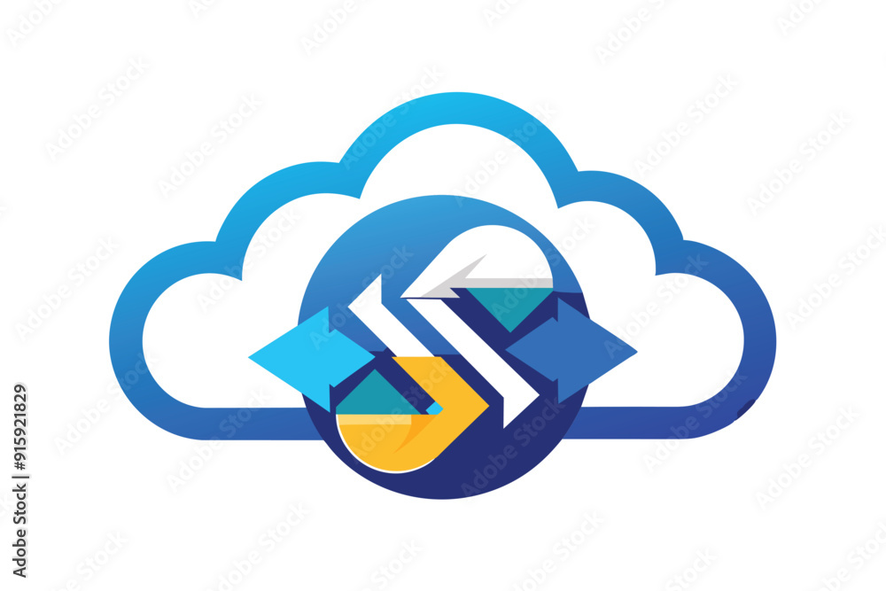 Poster a cloud service symbol depicting data synchronization with arrows indicating the flow of information