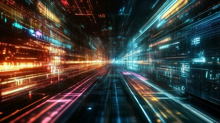 Fototapeta premium Dynamic visual representation of technological data streams in a futuristic digital environment