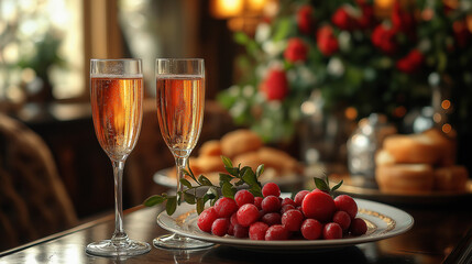 champagne and strawberries