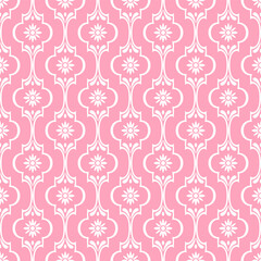 Pink and white luxury vector seamless pattern. Ornament, Traditional, Ethnic, Arabic, Turkish, Indian motifs. Great for fabric and textile, wallpaper, packaging design or any desired idea.