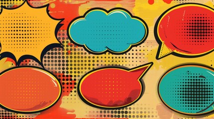 A collection of colorful speech bubbles with varying shapes and sizes