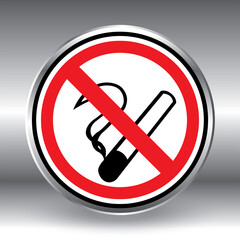 Non smoking area. No smoking sign. Smoking prohibited symbol with silver gradient design isolated on white background - Vector
