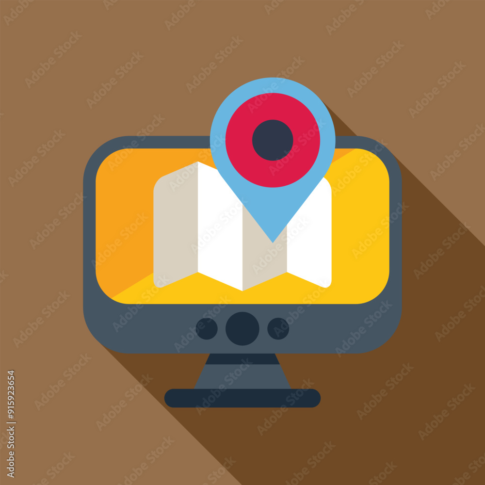 Poster computer is showing a location pin on a map navigation app