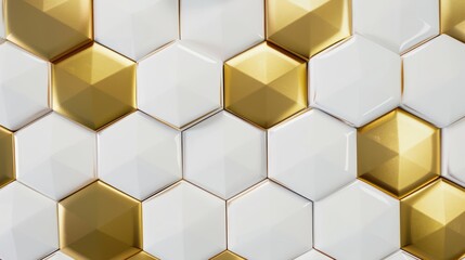 White and Gold Hexagon Tile Pattern