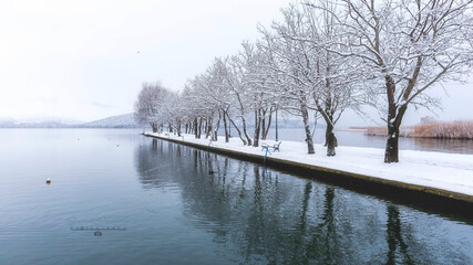 Winter in Kastoria lake Greece 