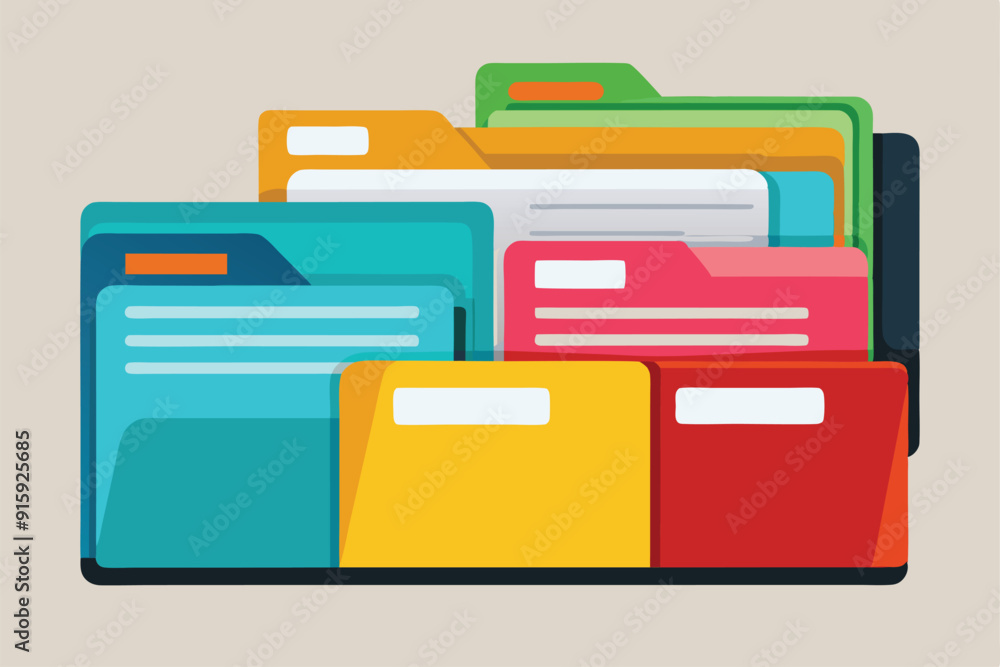 Poster a variety of colorful file folders arranged neatly, showcasing different colors and sizes, ideal for