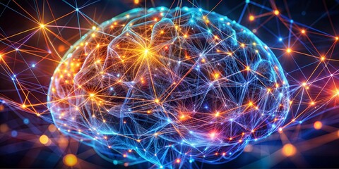 Futuristic Neural Network: Glowing 3D Brain with Vibrant Interconnected Nodes