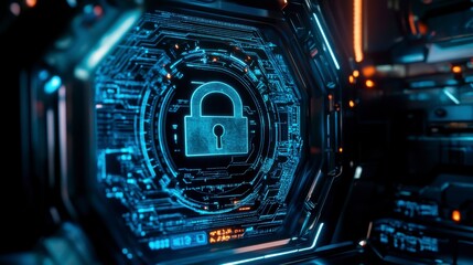 Fototapeta premium Advanced Digital Lock Displayed on Computer Screen, Representing Cutting-Edge Cybersecurity Measures