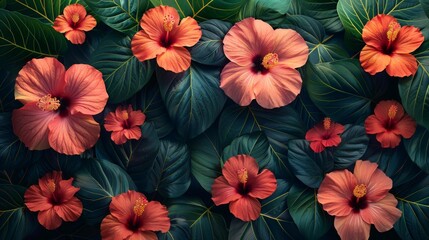 Obraz premium Vibrant Orange Flowers on Green Leaves