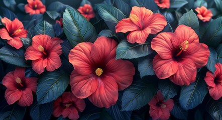 Vibrant Red Flowers, Lush Blooms, Garden Decoration