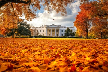 Obraz premium American White House. Presidential Residence. Nature autumn season
