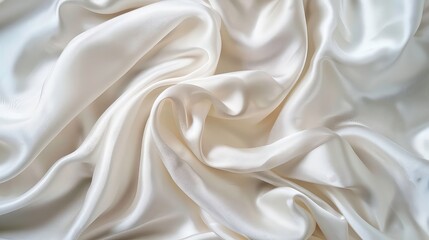 Fototapeta premium White satin fabric with soft folds and wrinkles, creating a smooth and luxurious background.