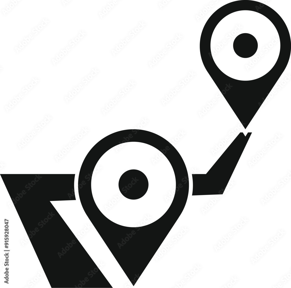 Poster black and white icon of a gps navigation system showing a route with two pins