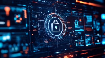 Fototapeta premium Advanced Digital Lock Displayed on Computer Screen, Representing Cutting-Edge Cybersecurity Measures