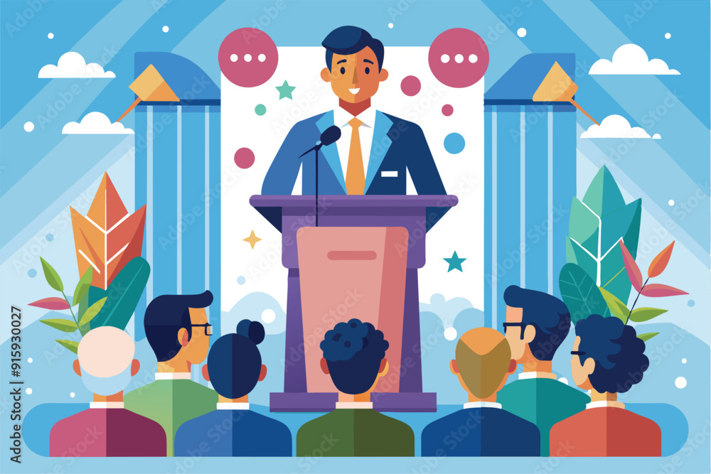 Poster a conference speaker captivates an audience with insightful content, showcasing enthusiasm and exper