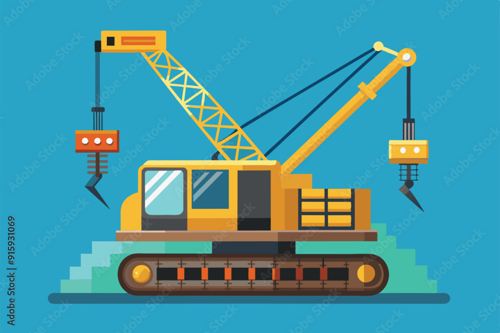 Poster a construction crane with adjustable components is actively working on a construction site, showcasi