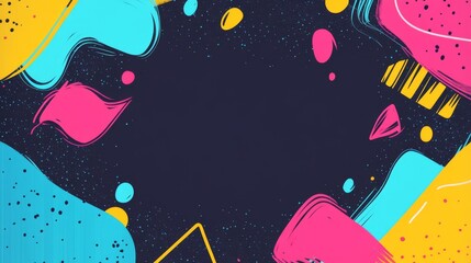 Fototapeta premium 90's Inspired Neon Color Background with Bold Geometric Patterns and Central Copy Space - Retro Design - Graphic Design Industry