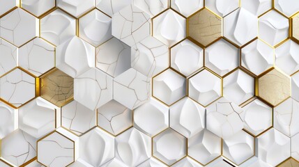 Abstract Hexagonal Pattern in White and Gold
