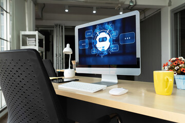 Naklejka premium Chatbot software application for modish online business that automatically reply to customer questions