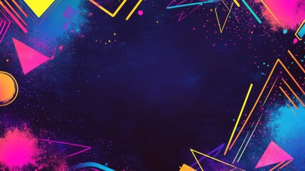 90's Inspired Neon Color Background with Bold Geometric Patterns and Central Copy Space - Retro Design - Graphic Design Industry