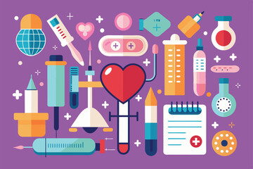 A vibrant arrangement of contraception methods and medical tools, highlighting their importance in healthcare and family planning, set against a purple backdrop