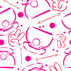 Retro telephones with dots and arrows with pointing fingers seamless pattern color for use banners with postcards and flyers, business cards and booklets
