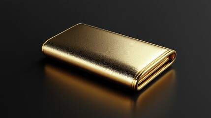 Gold leather wallet on black background.