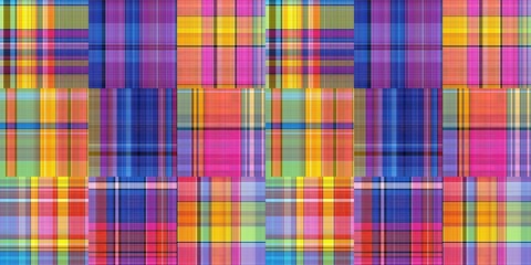 Cozy plaid patterns seamless border background in colorfull autum fall home decor. Woven patchwork style effect for seamless edging banner