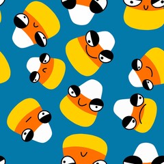 Obraz premium Cartoon Halloween sugar monsters seamless candy corn pattern