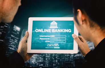 Online Banking for Digital Money Technology Concept. Graphic interface showing money transfer on...