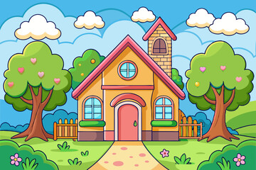 : Coloring page book for kids - house vector illustration