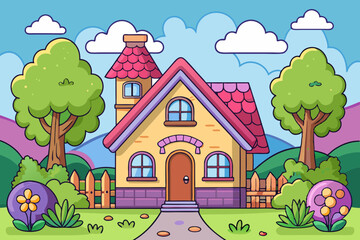 : Coloring page book for kids - house vector illustration