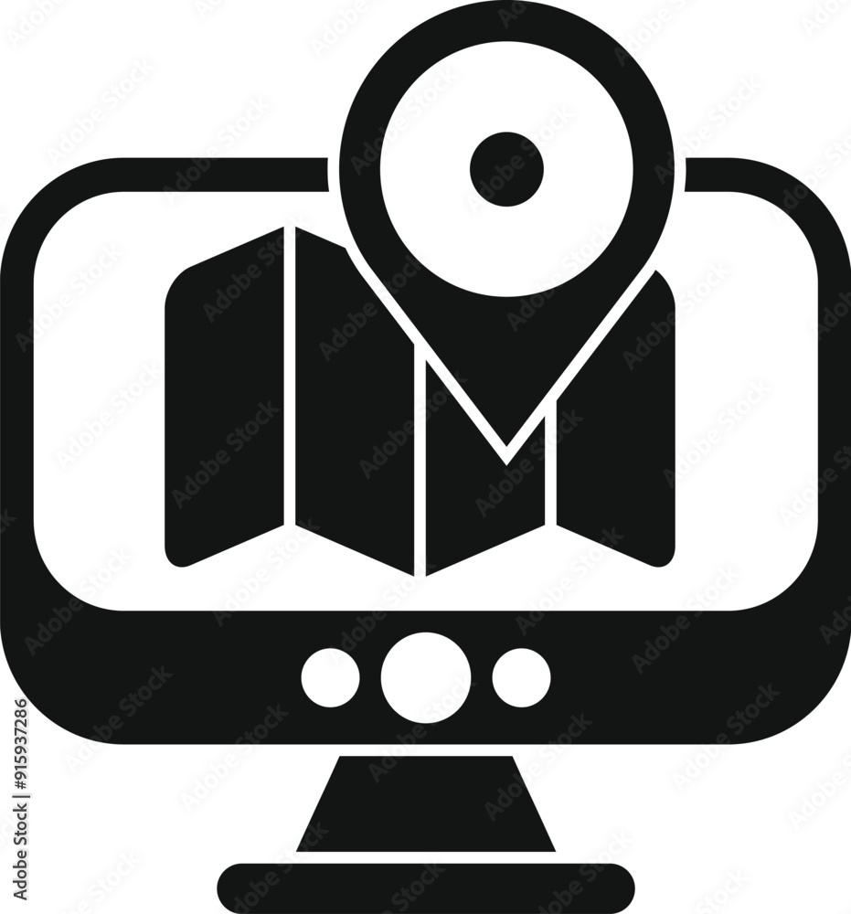 Poster black and white icon of a gps navigation app showing the location on a computer screen