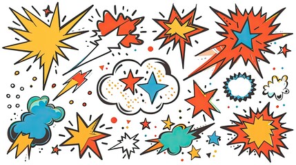 vector sticker clip art with a white background of cartoon comic bubbles 