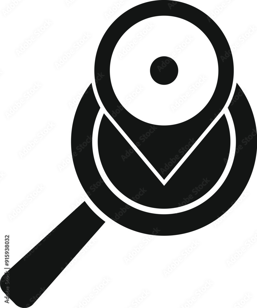 Poster black magnifying glass searching location pin icon in simple style isolated on white background